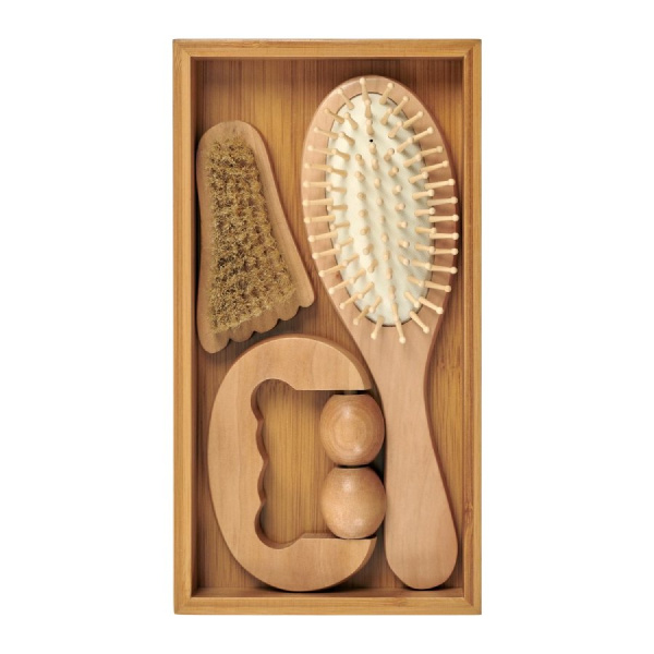 Набор подарочный расчёска, деревянный антицеллюлитный массажер, щётка с щетиной KZ0955 